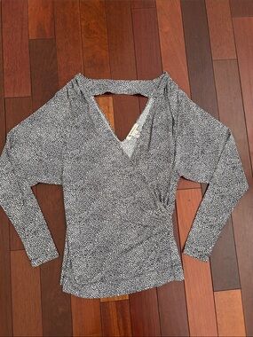 BCBGeneration Black and White Printed Long Sleeve Wrap Top